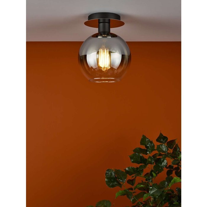 Lycia 1 Light Semi Flush Ceiling Light - Matt Black Ombre Smoked Glass