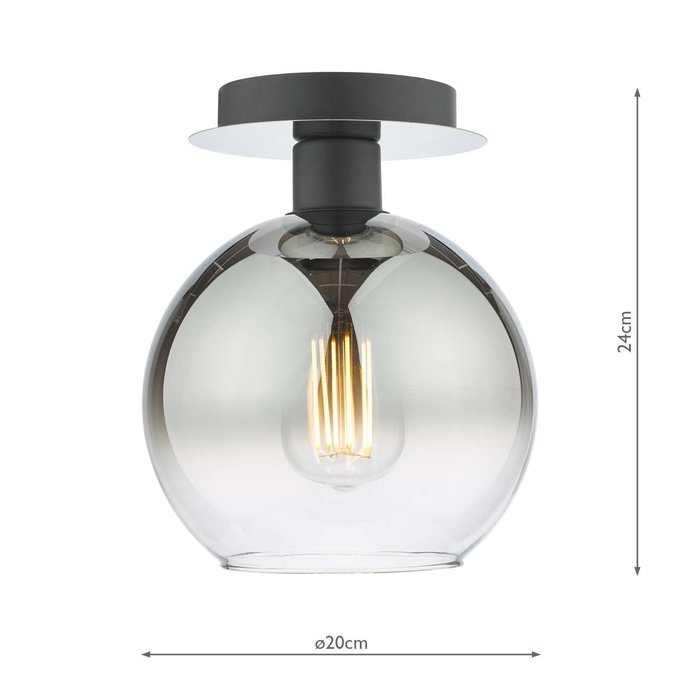 Lycia 1 Light Semi Flush Ceiling Light - Matt Black Ombre Smoked Glass