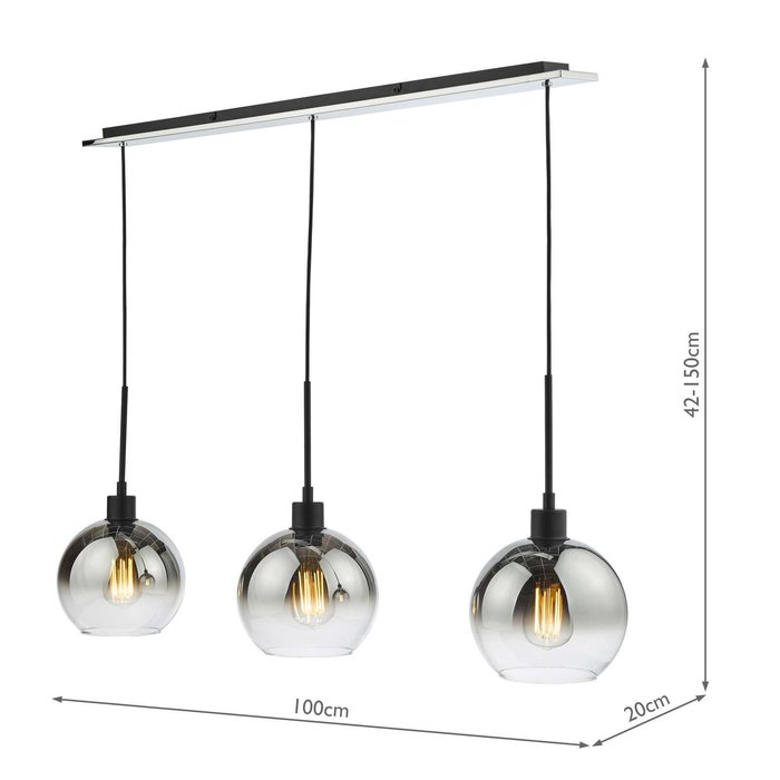 Lycia 3 Light Bar Pendant Light - Matt Black Ombre Smoked Glass