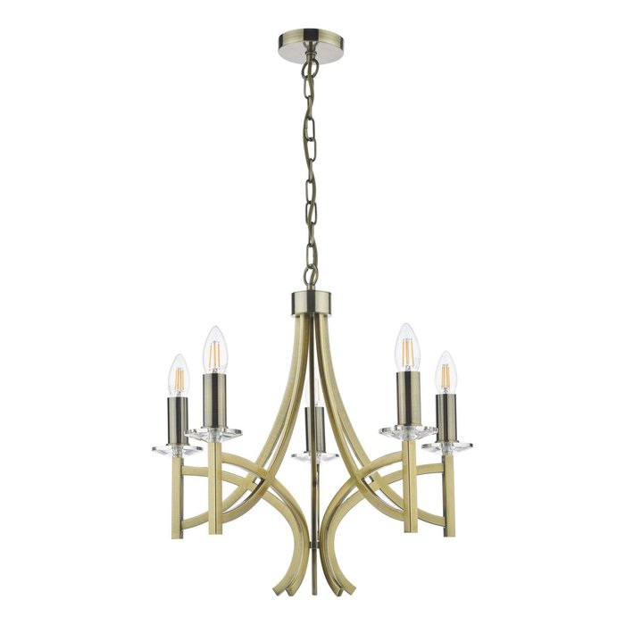 Lyon 5 Light Armed Fitting - Antique Brass Crystal