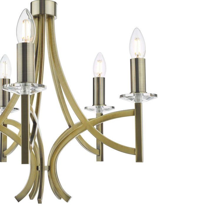 Lyon 5 Light Armed Fitting - Antique Brass Crystal