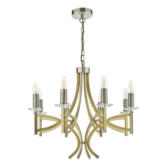 Lyon 8 Light Armed Fitting - Antique Brass Crystal