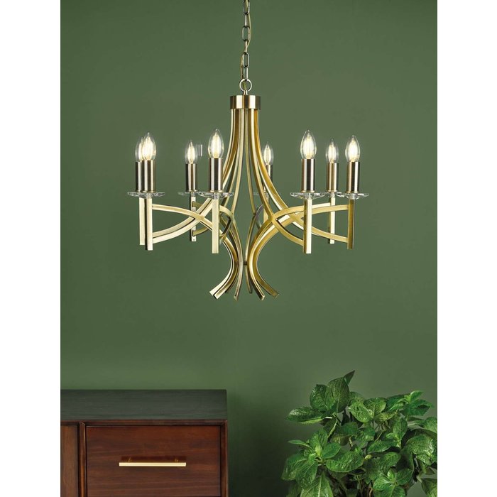 Lyon 8 Light Armed Fitting - Antique Brass Crystal