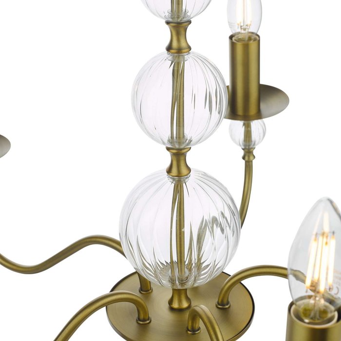 Lyzette 5 Light Armed Fitting - Aged Brass Ribbed Glass