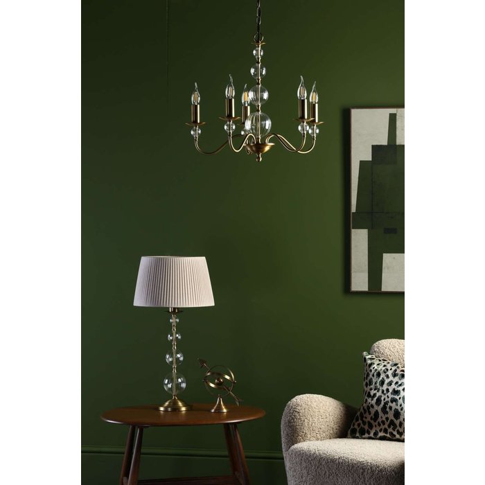 Lyzette 5 Light Armed Fitting - Aged Brass Ribbed Glass