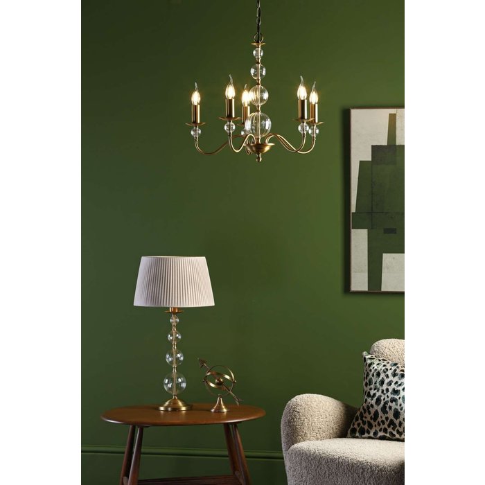 Lyzette 5 Light Armed Fitting - Aged Brass Ribbed Glass