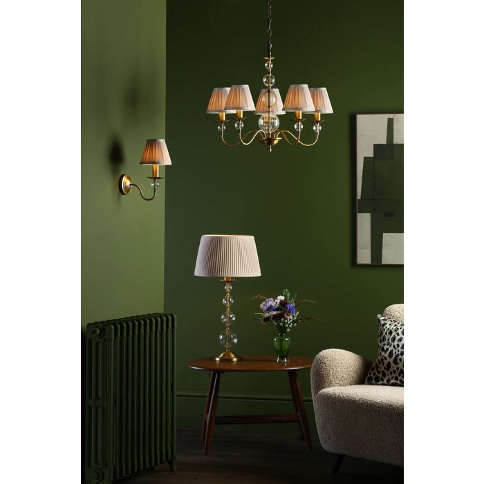 Lyzette 5 Light Armed Fitting - Aged Brass Ribbed Glass