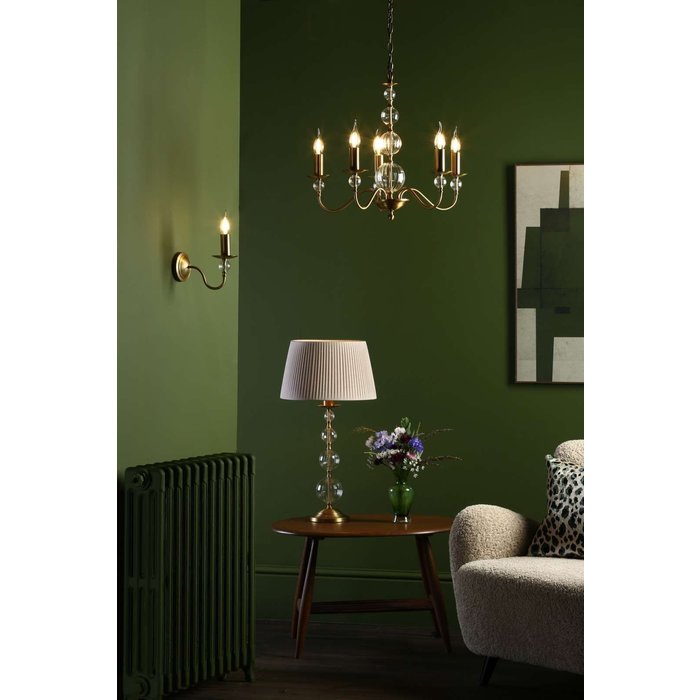 Lyzette 5 Light Armed Fitting - Aged Brass Ribbed Glass