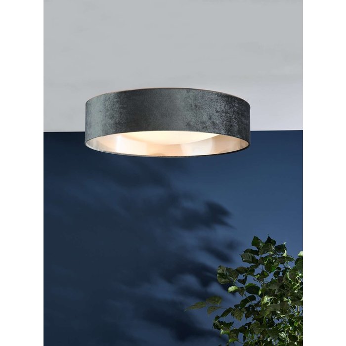 Nysa 3 Light Flush Velvet Dark Grey Shade 60Cm