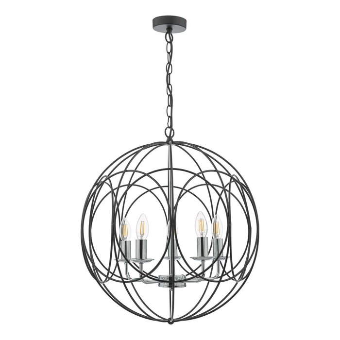 Phoenix 5 Light Pendant Light - Matt Black With Polished Chrome Detail