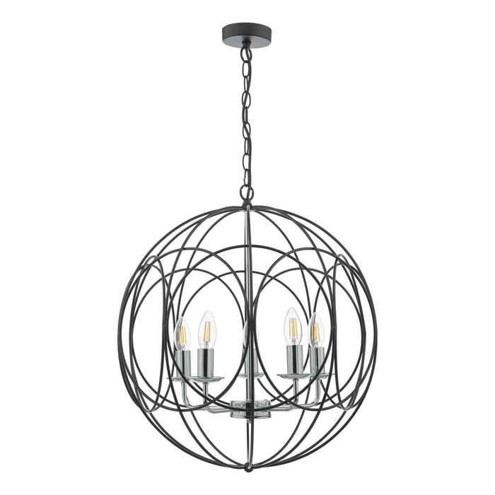 Phoenix 5 Light Pendant Light - Matt Black With Polished Chrome Detail