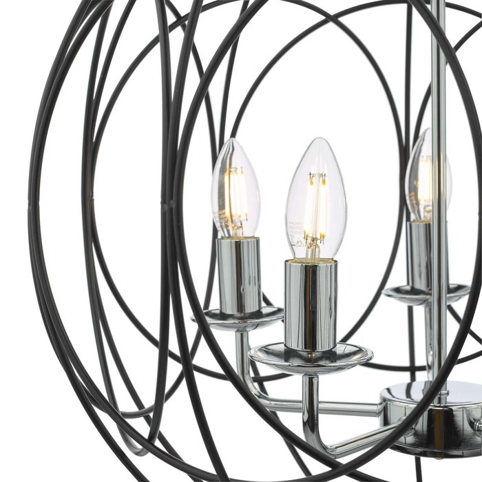 Phoenix 5 Light Pendant Light - Matt Black With Polished Chrome Detail