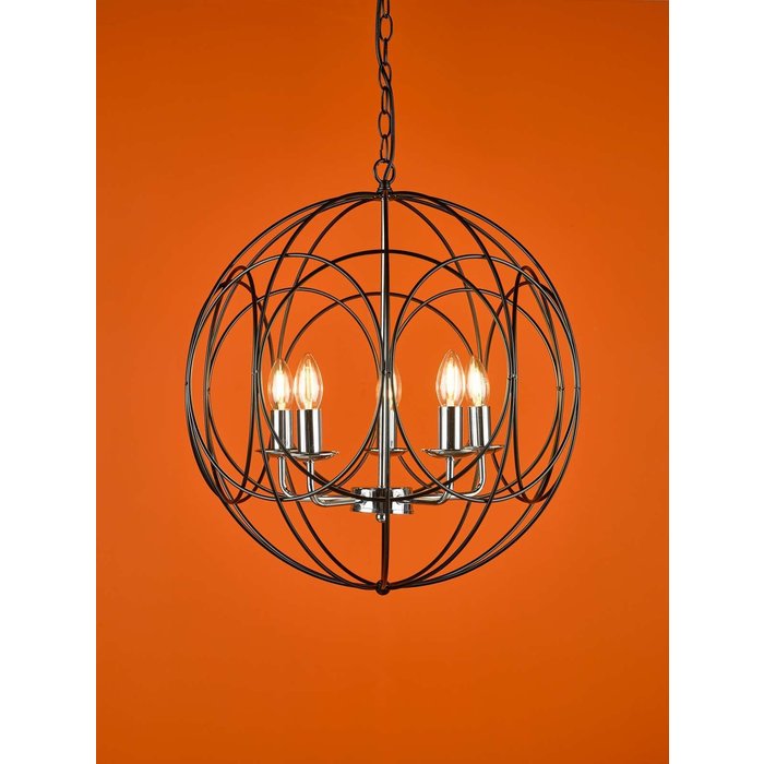 Phoenix 5 Light Pendant Light - Matt Black With Polished Chrome Detail