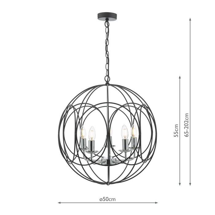 Phoenix 5 Light Pendant Light - Matt Black With Polished Chrome Detail