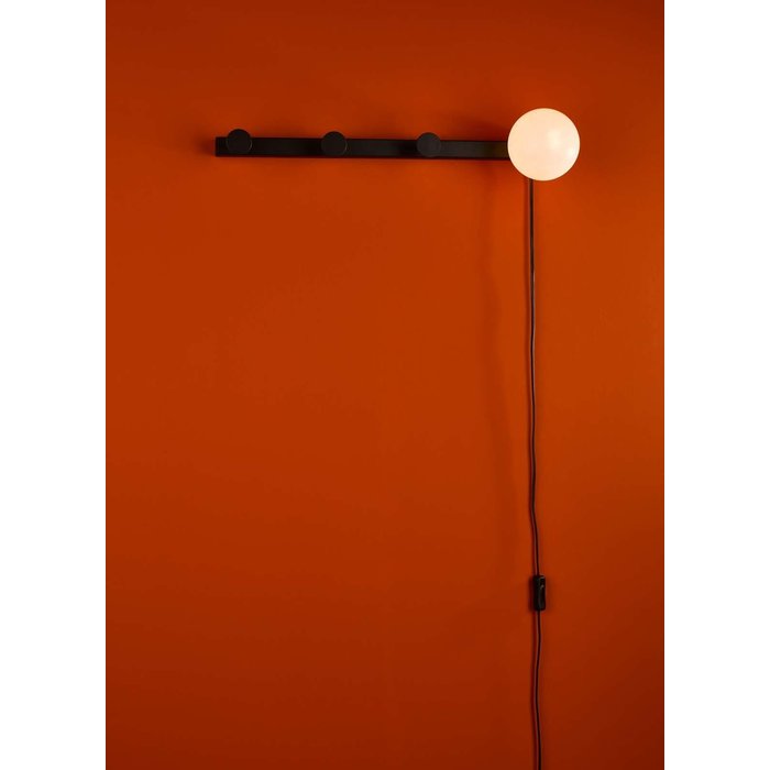 Rack Wall Light & Coat Hook - Matt Black Opal Glass - Plug in