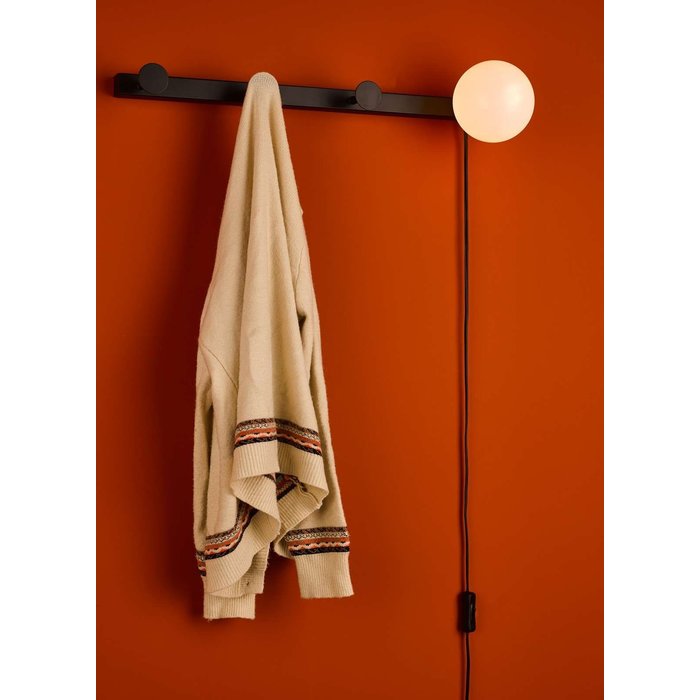 Rack Wall Light & Coat Hook - Matt Black Opal Glass - Plug in