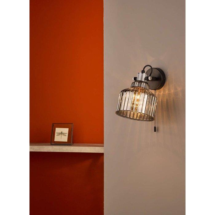 Rhode Single Wall Light - Polished Chrome Smoked Glass