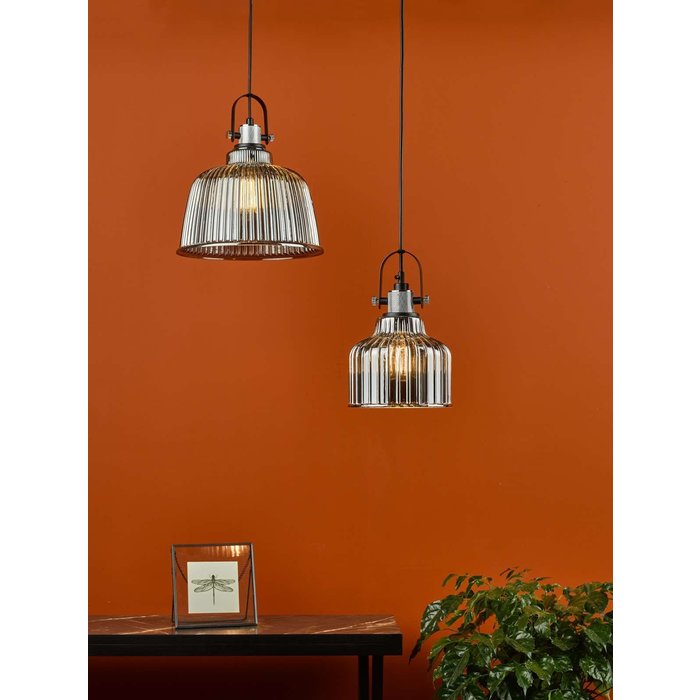 Rhode Single Large Pendant Light - Polished Chrome Smoked Glass