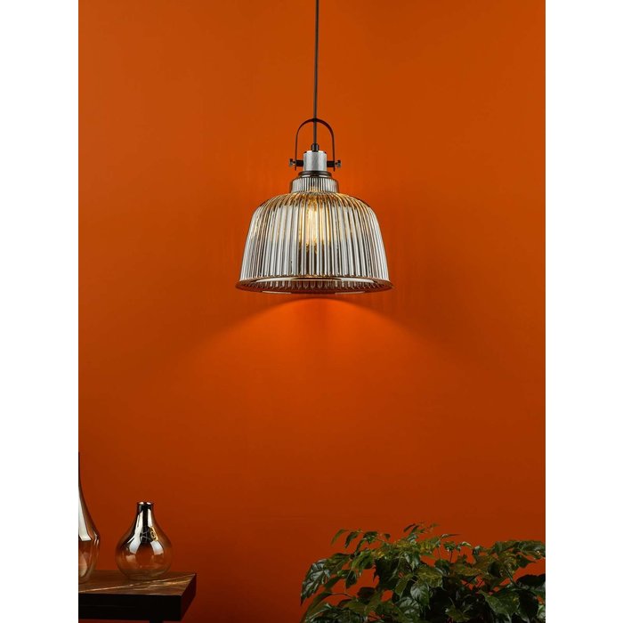 Rhode Single Large Pendant Light - Polished Chrome Smoked Glass