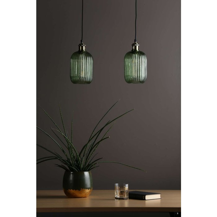 Sawyer Easy Fit Pendant Shade - Green Ribbed Glass