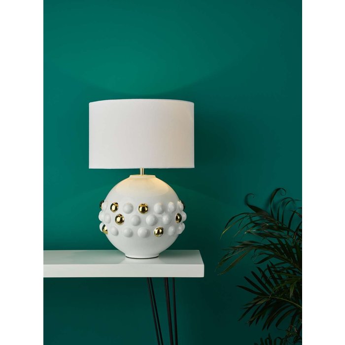 Sphere 1 Light Table Lamp - Gloss Glazed White With Shade