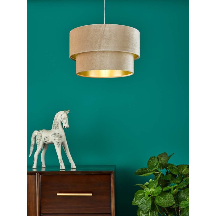 Suvan Easy Fit Tired Velvet Shade - Taupe With Gold Lining