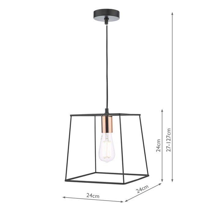 Tower 1 Light Single Pendant Light - Matt Black Copper