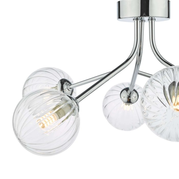 Yiska 6 Light Semi Flush Ceiling Light - Polished Chrome Ribbed Glass