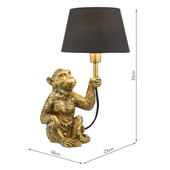 Zira Monkey Table Lamp - Gold With Shade