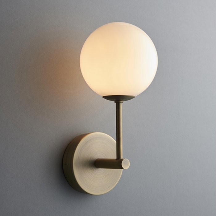 Dot - Mid Century Opal Globe & Matt Antique Brass Wall Light