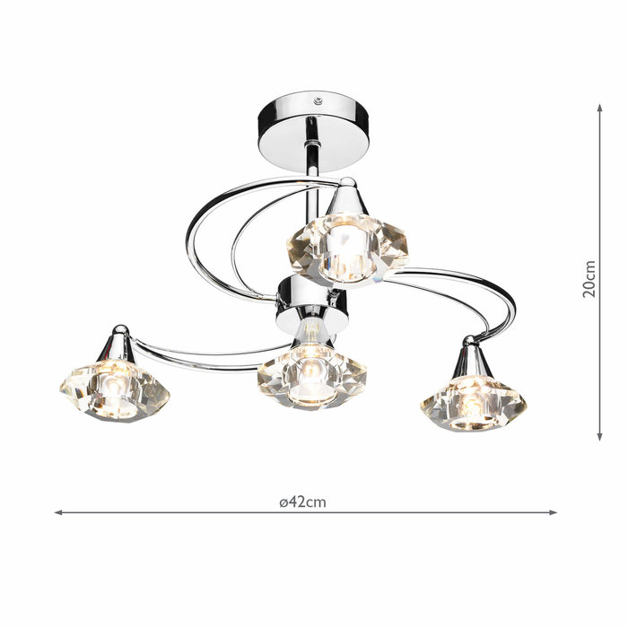 4 Light Crystal Ceiling Light - Polished Chrome