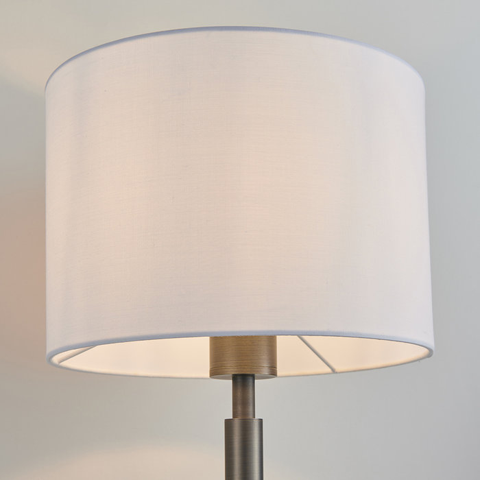 Issey - Modern Drum Table Lamp - Bronze & Vintage White Cylinder Shade