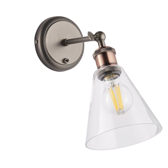 Hale – Pewter & Copper Wall Light with Glass Shade