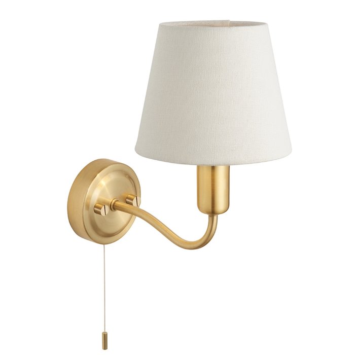 Conway - Brass LED Wall Light with Ivory Shade - Bathroom Rated - Switched