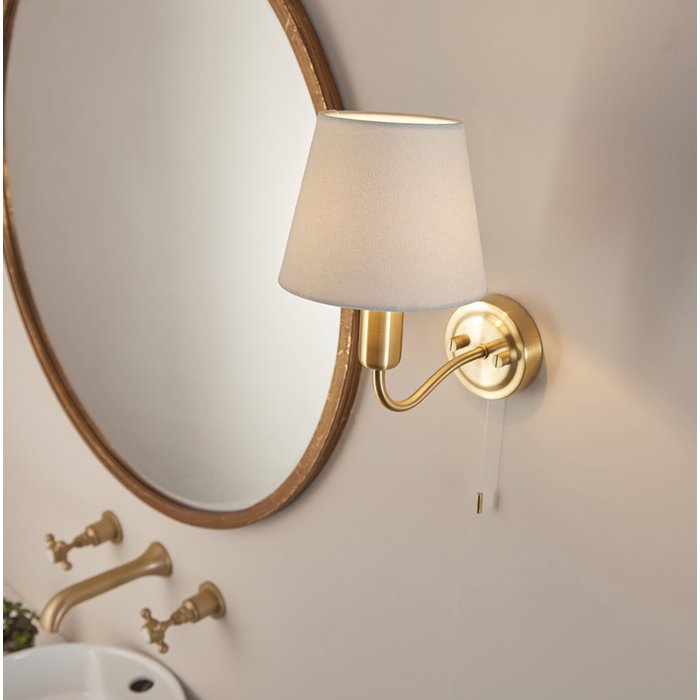 Conway - Brass LED Wall Light with Ivory Shade - Bathroom Rated - Switched