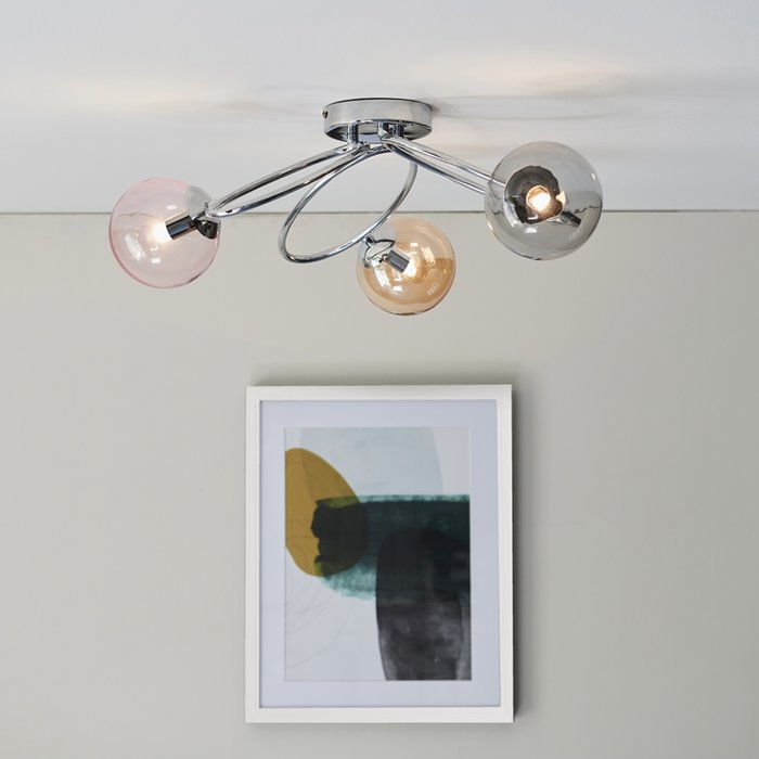 Zoe - Multi Coloured Glass Globe Low Ceiling Feature Light - Chrome