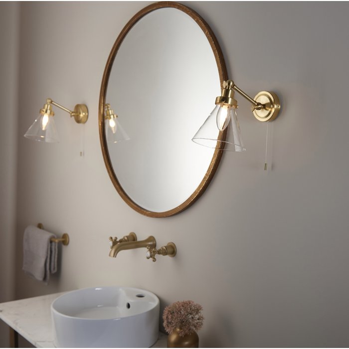 Faraday - Classic Industrial Glass Brass Wall Light - Bathroom Rated