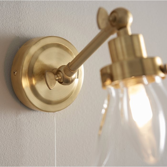 Faraday - Classic Industrial Glass Brass Wall Light - Bathroom Rated