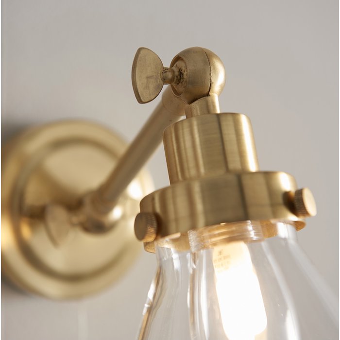 Faraday - Classic Industrial Glass Brass Wall Light - Bathroom Rated