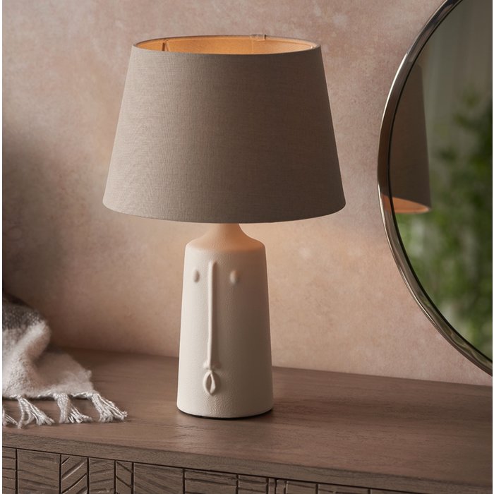 Face - Scandi Ceramic Table Lamp with Grey Linen Shade