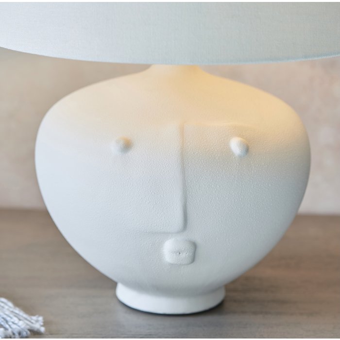 Face - Ceramic Table Lamp with Ivory Linen Mix Tapered Shade