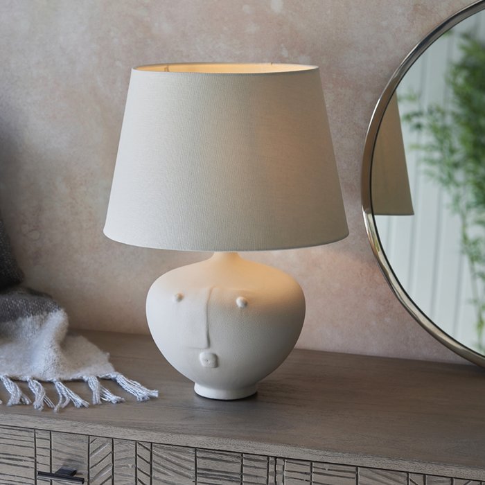 Face - Ceramic Table Lamp with Ivory Linen Mix Tapered Shade