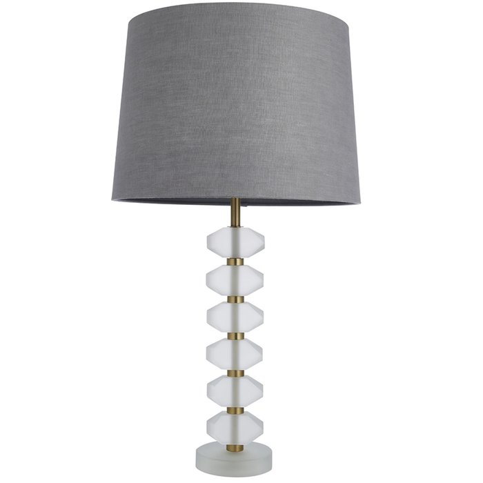 Heath - Frosted Glass GeometricTable Lamp with Charcoal Linen Shade