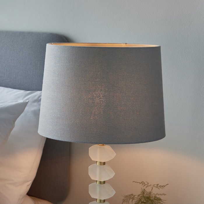 Heath - Frosted Glass GeometricTable Lamp with Charcoal Linen Shade