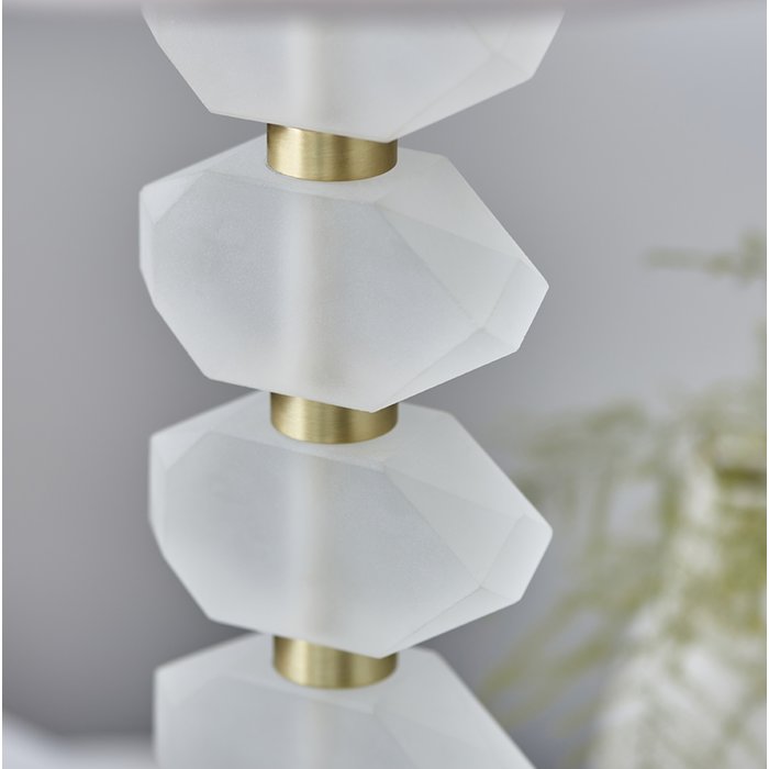Heath - Frosted Glass Geometric Table Lamp with Ivory Linen Shade