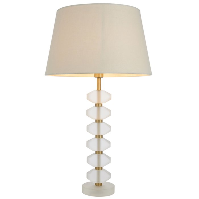Heath - Frosted Glass Geometric Table Lamp with Ivory Linen Shade