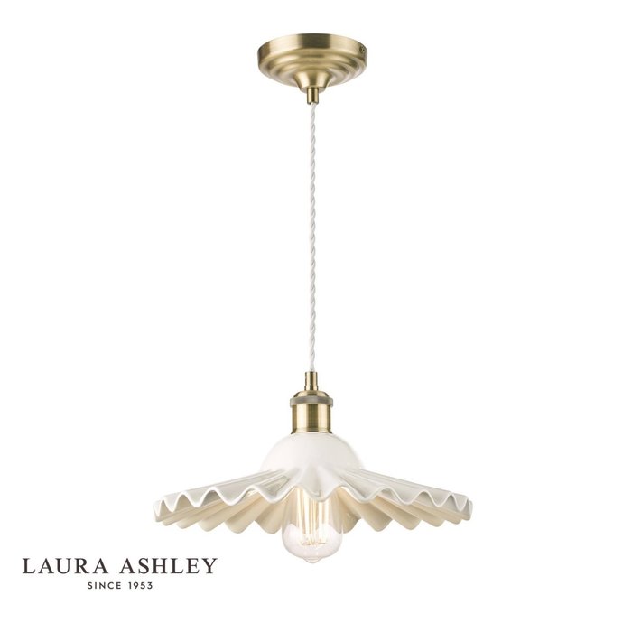 Beca - Large White Ceramic Pendant in Antique Brass - Laura Ashley