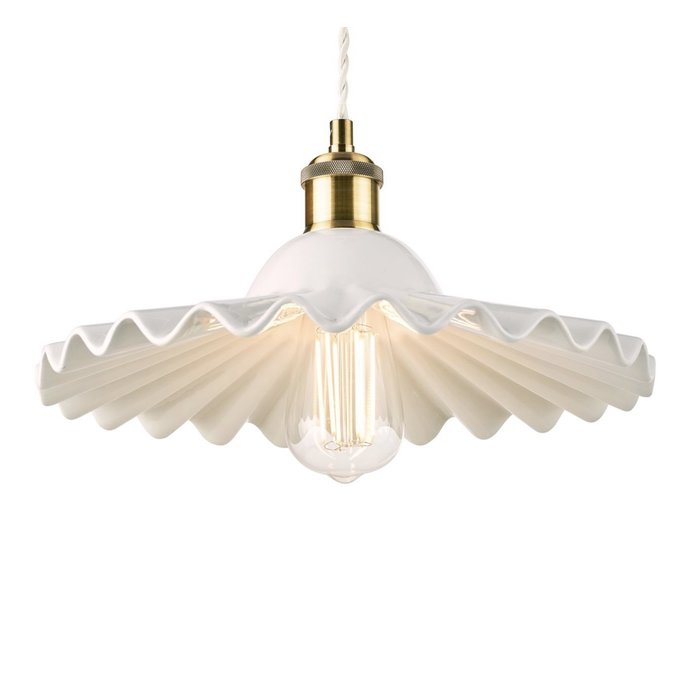 Beca - Large White Ceramic Pendant in Antique Brass - Laura Ashley