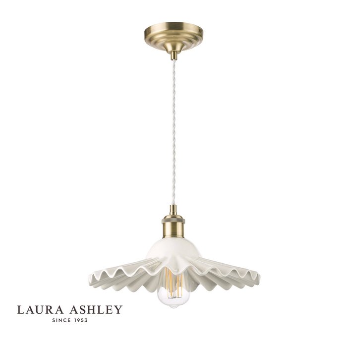 Beca - Large White Ceramic Pendant in Antique Brass - Laura Ashley