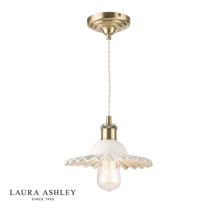 Beca - Small White Ceramic Pendant in Antique Brass - Laura Ashley